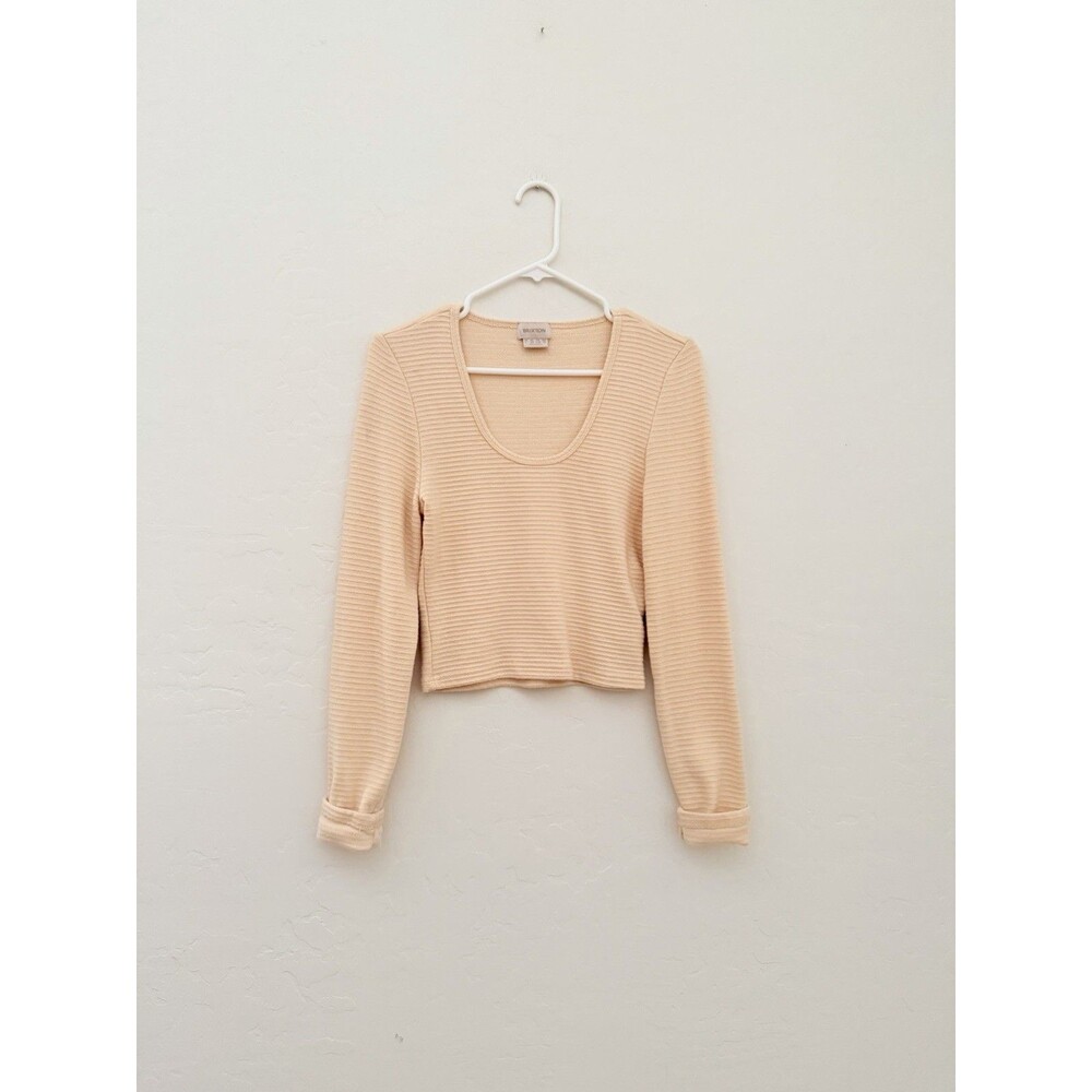 Brixton Anita Ribbed Cropped Top Women's Long Sleeve Crop Knit Beige Cream Large
